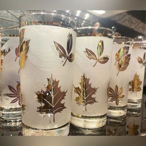 Set of 8 Vintage 60’s? Libbey gold frosted leaf highball glasses